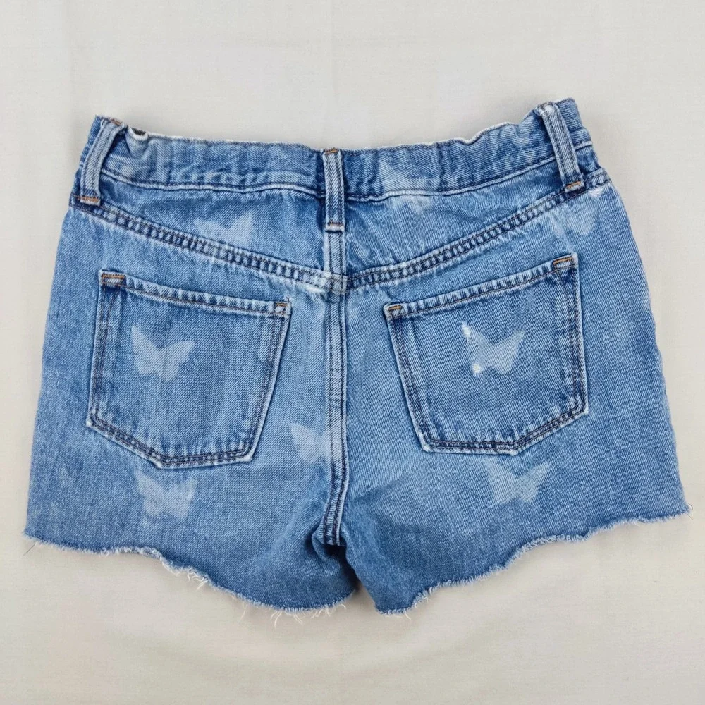 Old Navy Denim Shorts Girls 12 Blue Butterfly Print Distressed Cut Off High Rise